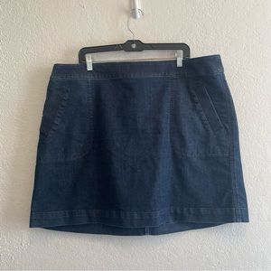 LOFT Plus Size 18 A Line Skirt Womens Blue Denim Cotton Slash Pockets Casual